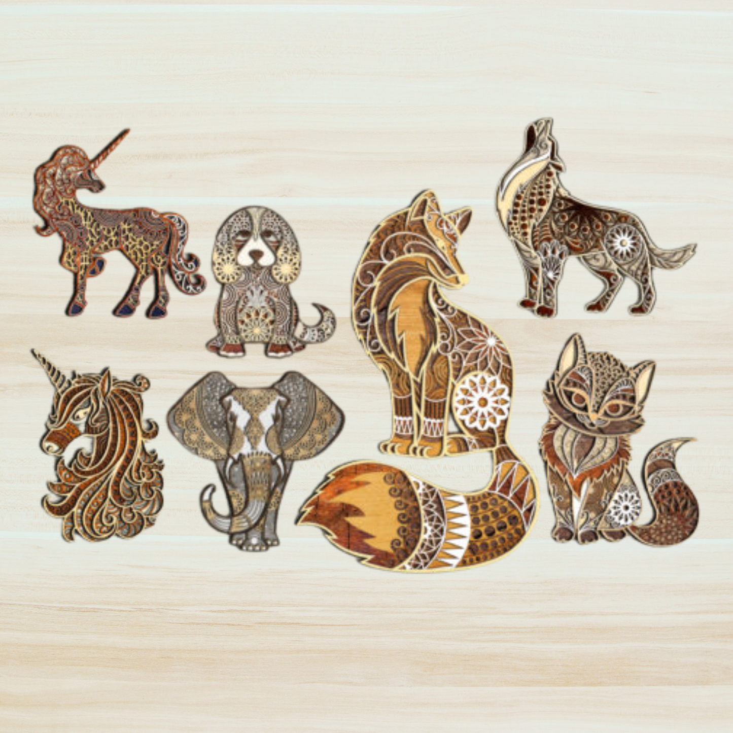 Multi Layered 3D Colorful Animal Wooden Wall Art